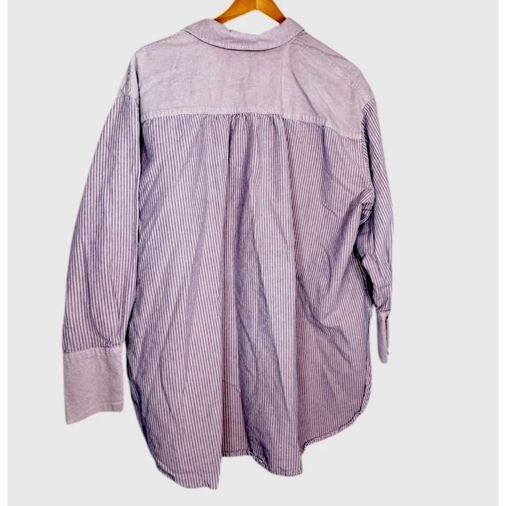 Free People Women Long Sleeve Oversized Button Down Shirt SP Pink Purple Striped - Picture 2 of 4